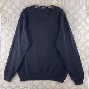 Brooks 346 Mens XL Black V-Neck‎ Fine Italian Merino Wool Sweater Knit